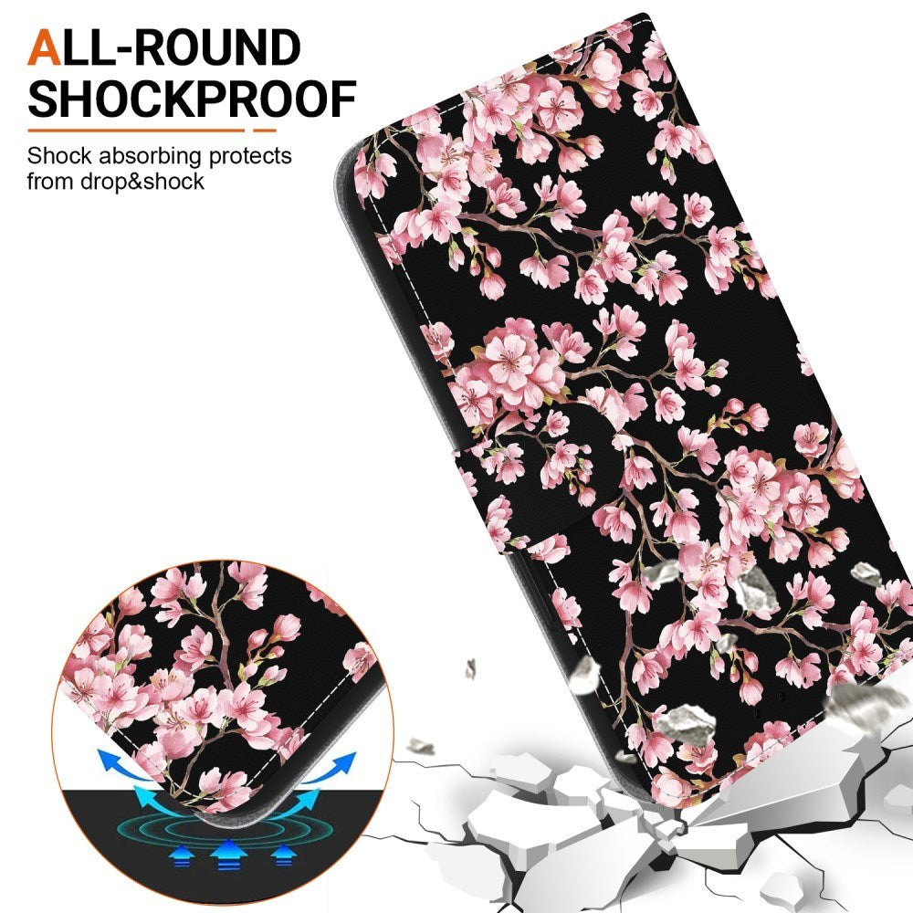 EIDERWOOD iPhone 17e / 16e Konstläder Plånboksfodral med Rem - Svart med Blommor