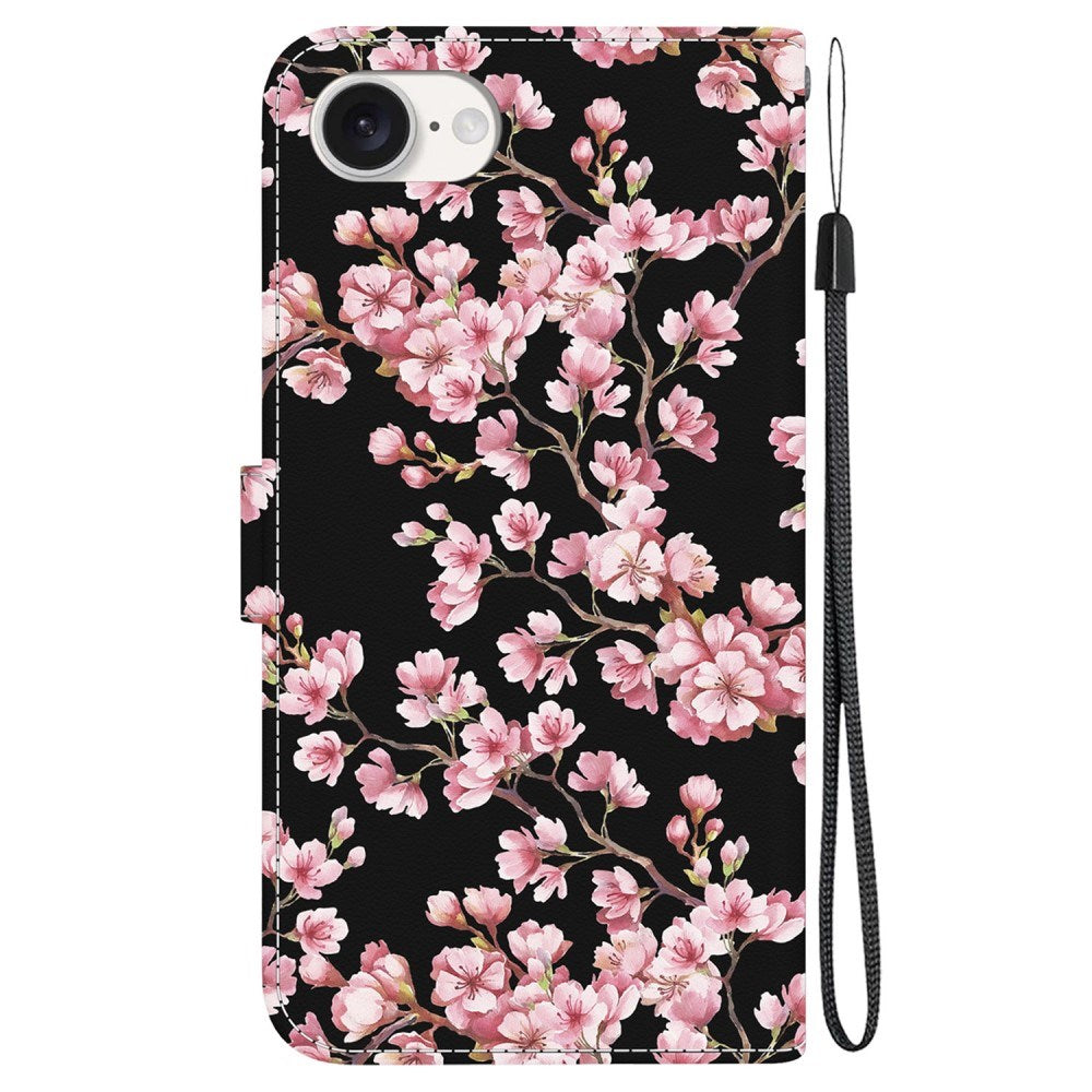 EIDERWOOD iPhone 17e / 16e Konstläder Plånboksfodral med Rem - Svart med Blommor