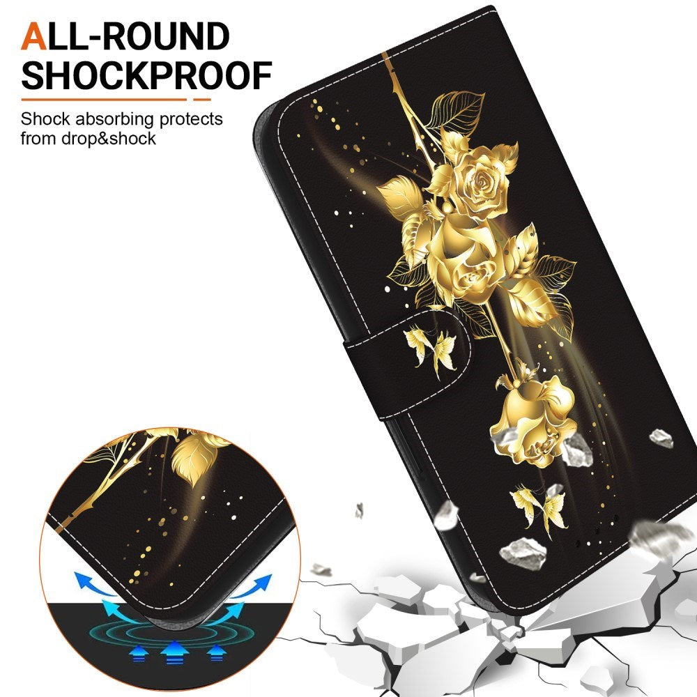 EIDERWOOD iPhone 17e / 16e Konstläder Plånboksfodral med Rem - Guld Ros