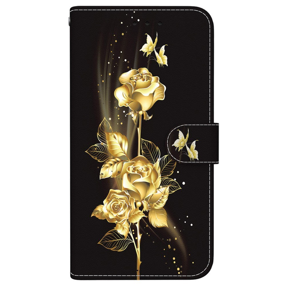 EIDERWOOD iPhone 17e / 16e Konstläder Plånboksfodral med Rem - Guld Ros