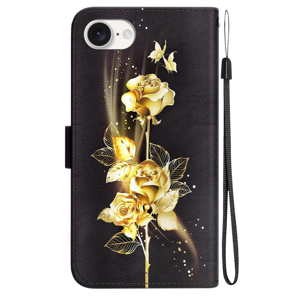 EIDERWOOD iPhone 17e / 16e Konstläder Plånboksfodral med Rem - Guld Ros