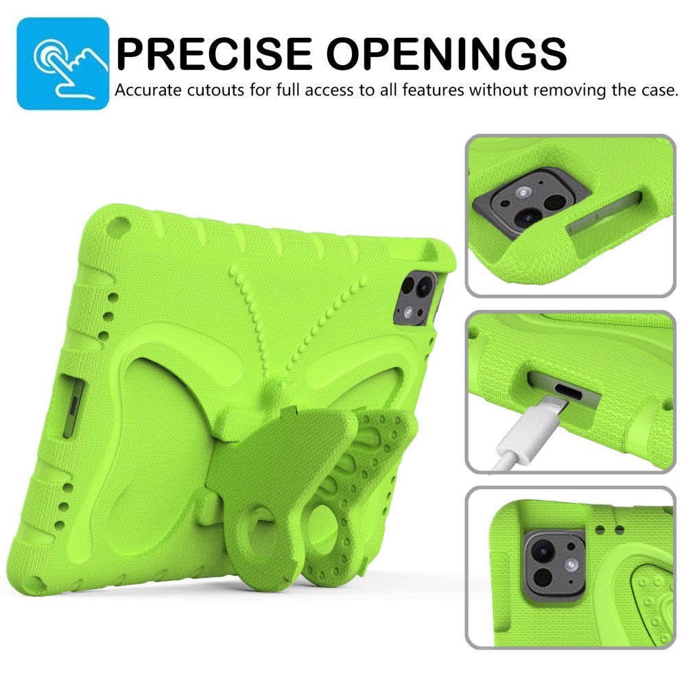 EIDERWOOD iPad Pro 11" (2025 / 2024) Barnskal med Stativfunktion - Fjäril - Grön