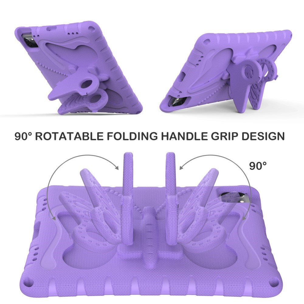 EIDERWOOD iPad Air 13" (2025 / 2024) / Pro 13" (2025 / 2024) / Pro 12.9" (2022-2018) Barnskal med Stativfunktion - Fjäril - Lila