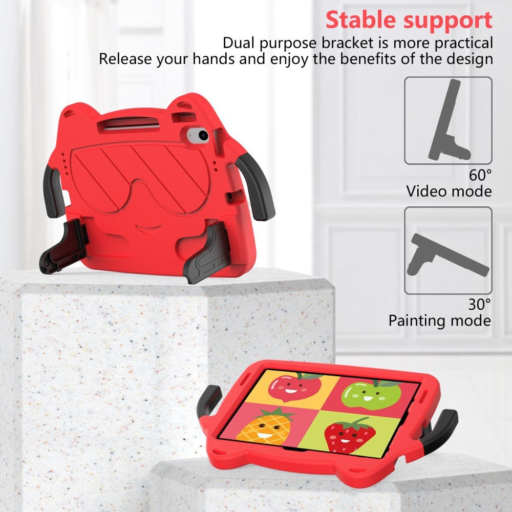 EIDERWOOD iPad Air 11" (2025 / 2024) Barnskal - Smiley - Stativ & Handtag - Röd