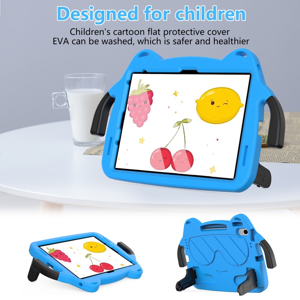 EIDERWOOD iPad Air 11" (2026 / 2025 / 2024) Barnskal - Smiley - Stativ & Handtag - Blå