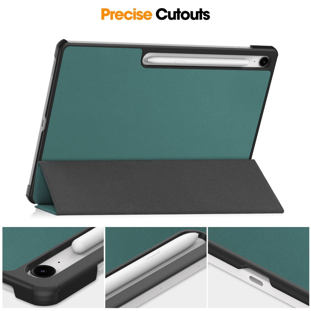 EIDERWOOD Samsung Galaxy Tab S10 FE+ (Plus) Konstläder Flip Fodral m. Stativfunktion & Pencil Hållare - Grön