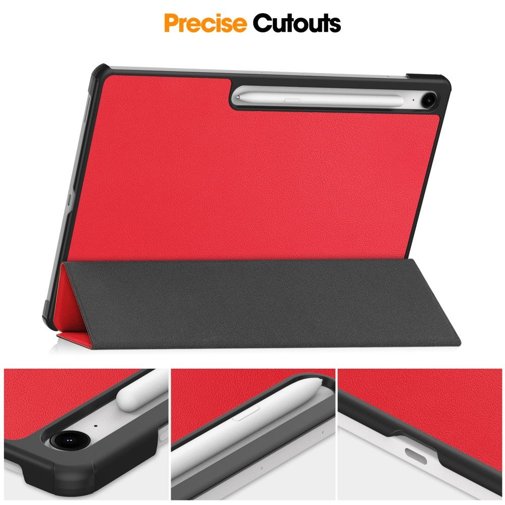 EIDERWOOD Samsung Galaxy Tab S10 FE+ (Plus) Konstläder Flip Fodral m. Stativfunktion & Pencil Hållare - Röd