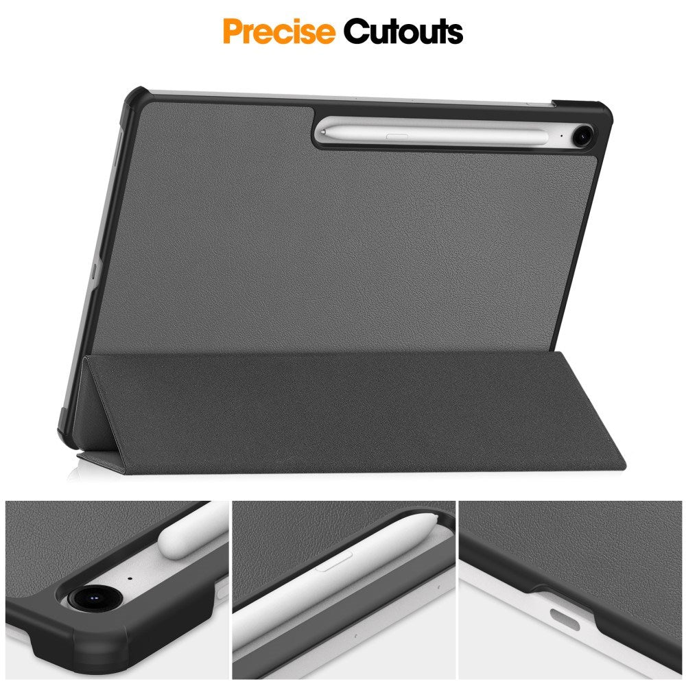EIDERWOOD Samsung Galaxy Tab S10 FE+ (Plus) Konstläder Flip Fodral m. Stativfunktion & Pencil Hållare - Grå