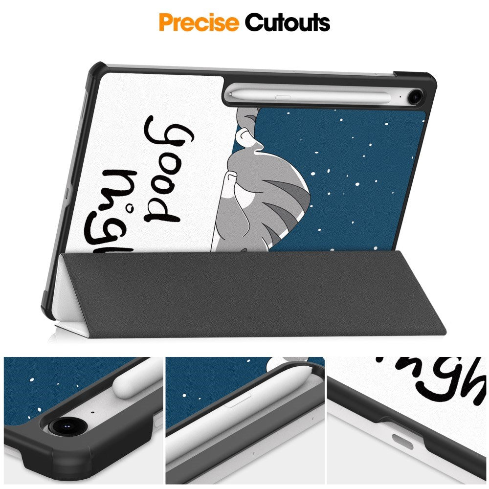 EIDERWOOD Samsung Galaxy Tab S10 FE+ (Plus) Tri-Fold Konstläder Flip Fodral m. Mönster - Katt