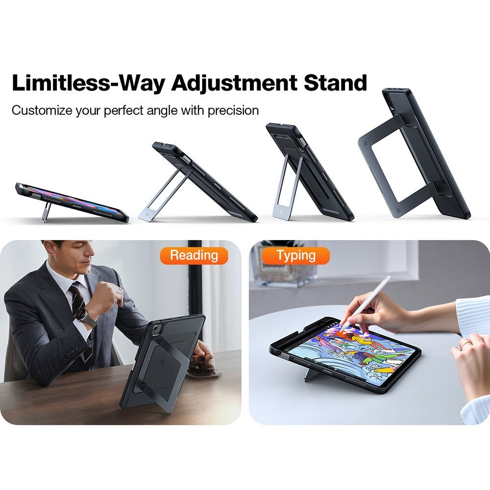 iPad Air 11" (2025 / 2024) / Air (2022 / 2020) TORRAS Skal m. Kickstand & Apple Pencil Hållare - Genomskinlig/ Svart