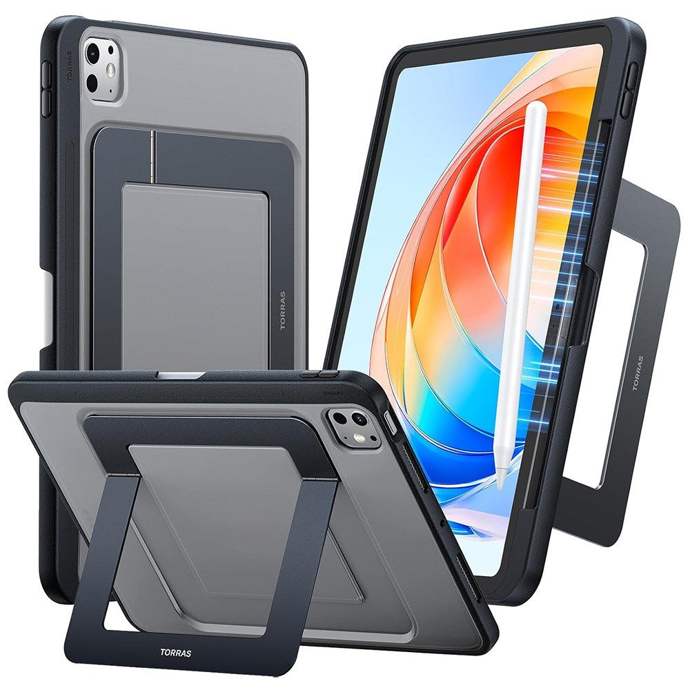 iPad Pro 13" (2024) TORRAS Skal med Kickstand & Apple Pencil-hållare – Genomskinlig/Svart