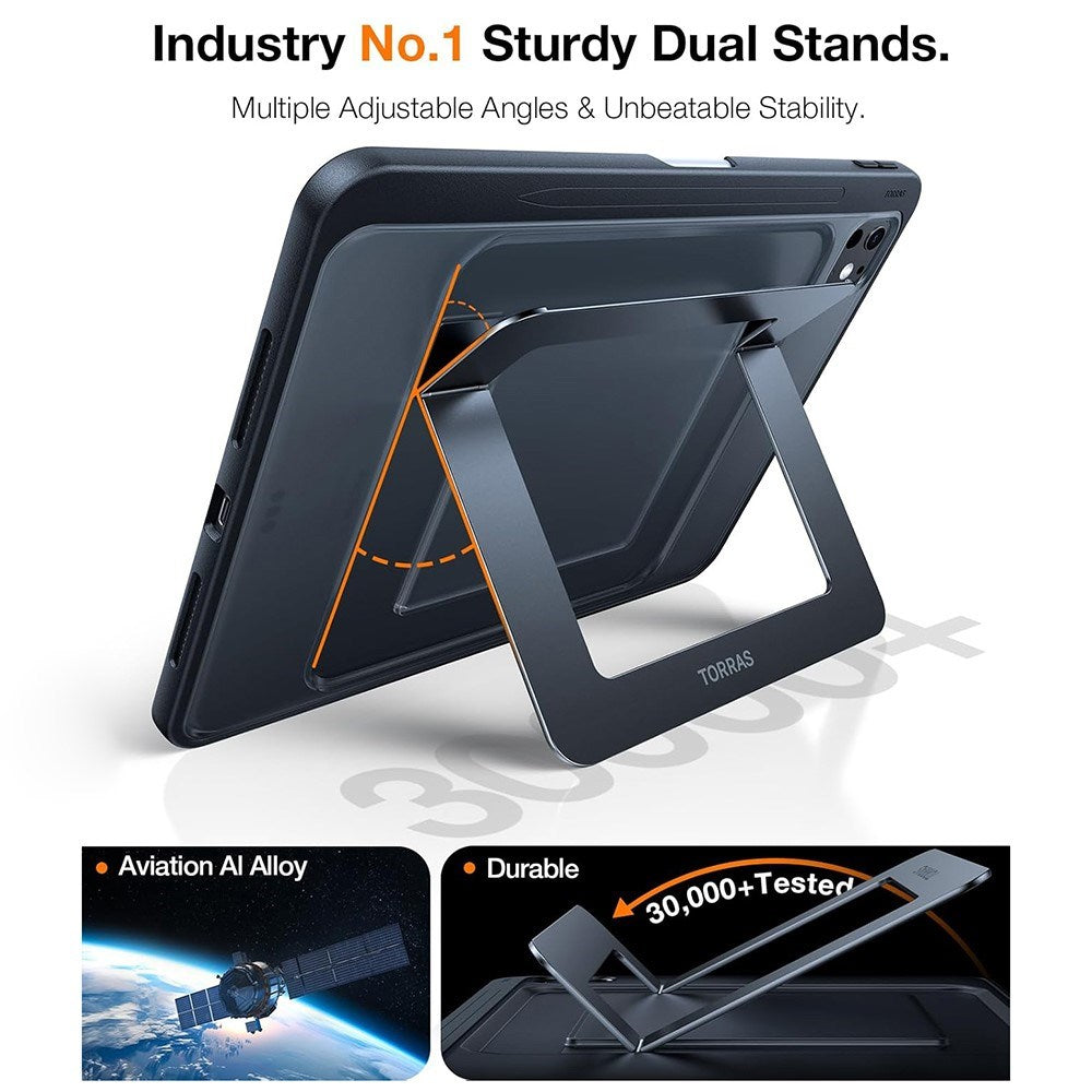 iPad Pro 13" (2024) TORRAS Skal med Kickstand & Apple Pencil-hållare – Genomskinlig/Svart