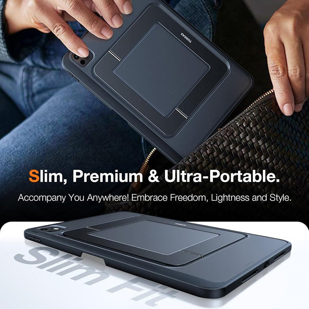 iPad Pro 13" (2024) TORRAS Skal med Kickstand & Apple Pencil-hållare – Genomskinlig/Svart