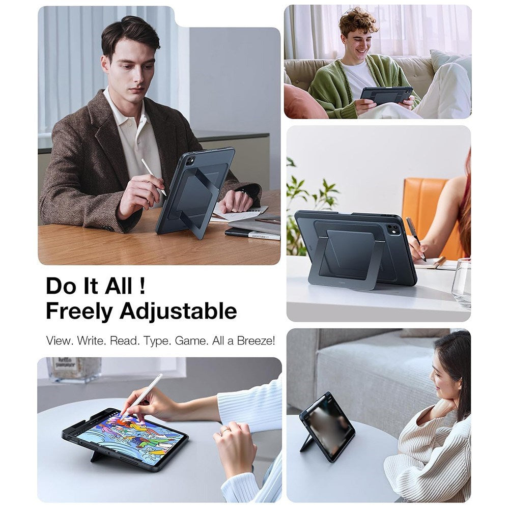 iPad Pro 13" (2024) TORRAS Skal med Kickstand & Apple Pencil-hållare – Genomskinlig/Svart