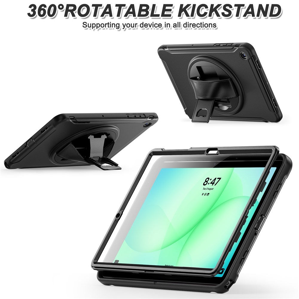 Samsung Galaxy Tab A11+ (Plus) EIDERWOOD Stötsäkert Skal med 360 Graders Roterbart Stativ - Svart