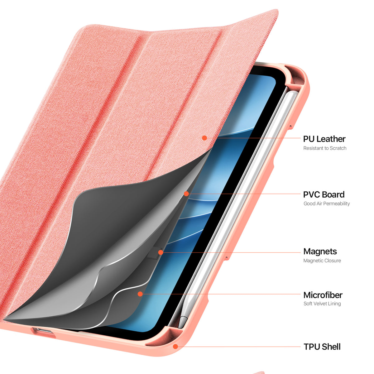 iPad Mini (2026) 8. Gen. DUX DUCIS DOMO Tri-Fold Konstläder Fodral - Rosa