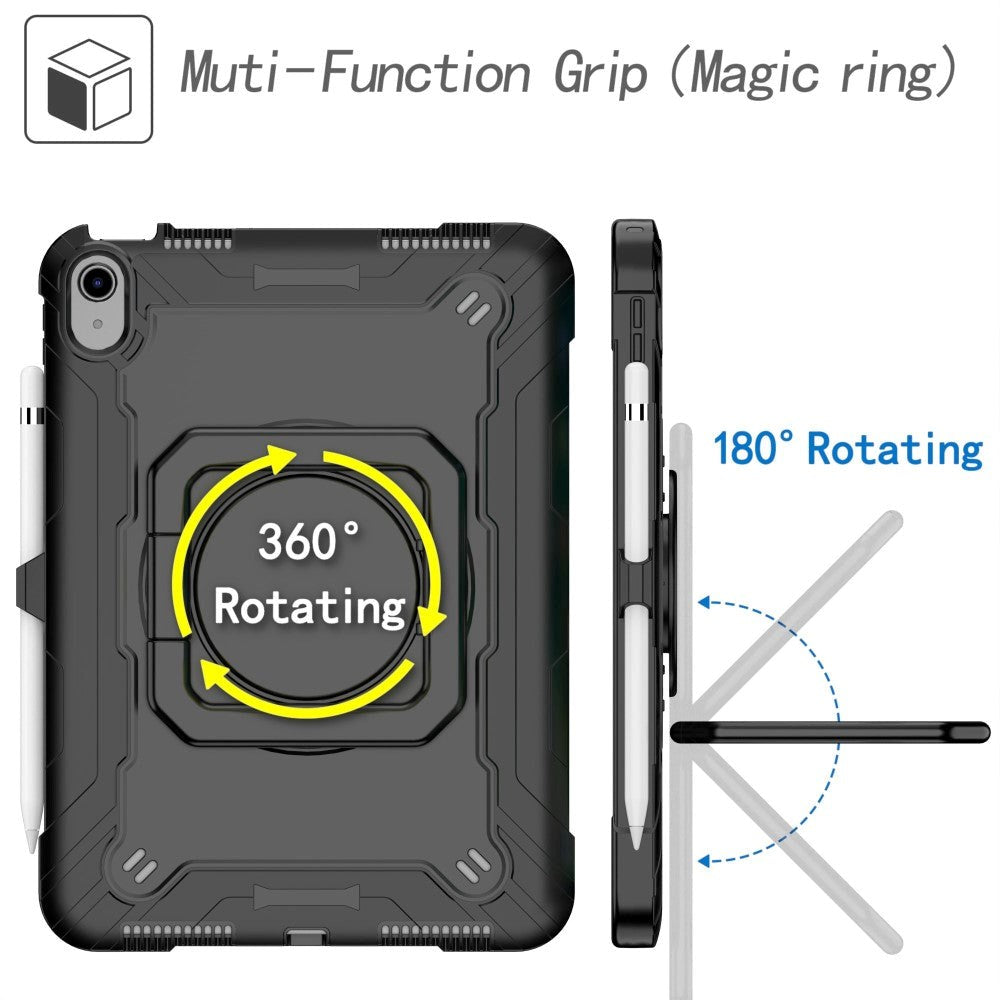 iPad 11" (2025) / iPad 10.9" (2024/2022) Silikonskal med 360 Graders Ställ & Bärrem - Svart