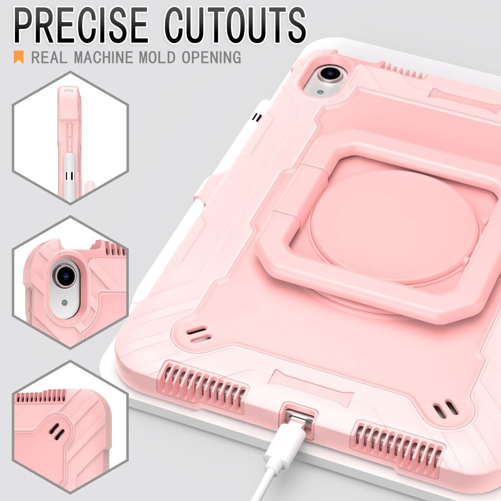 iPad 11" (2025) / iPad 10.9" (2024/2022) Silikonskal med 360 Graders Ställ & Bärrem - Rose Guld