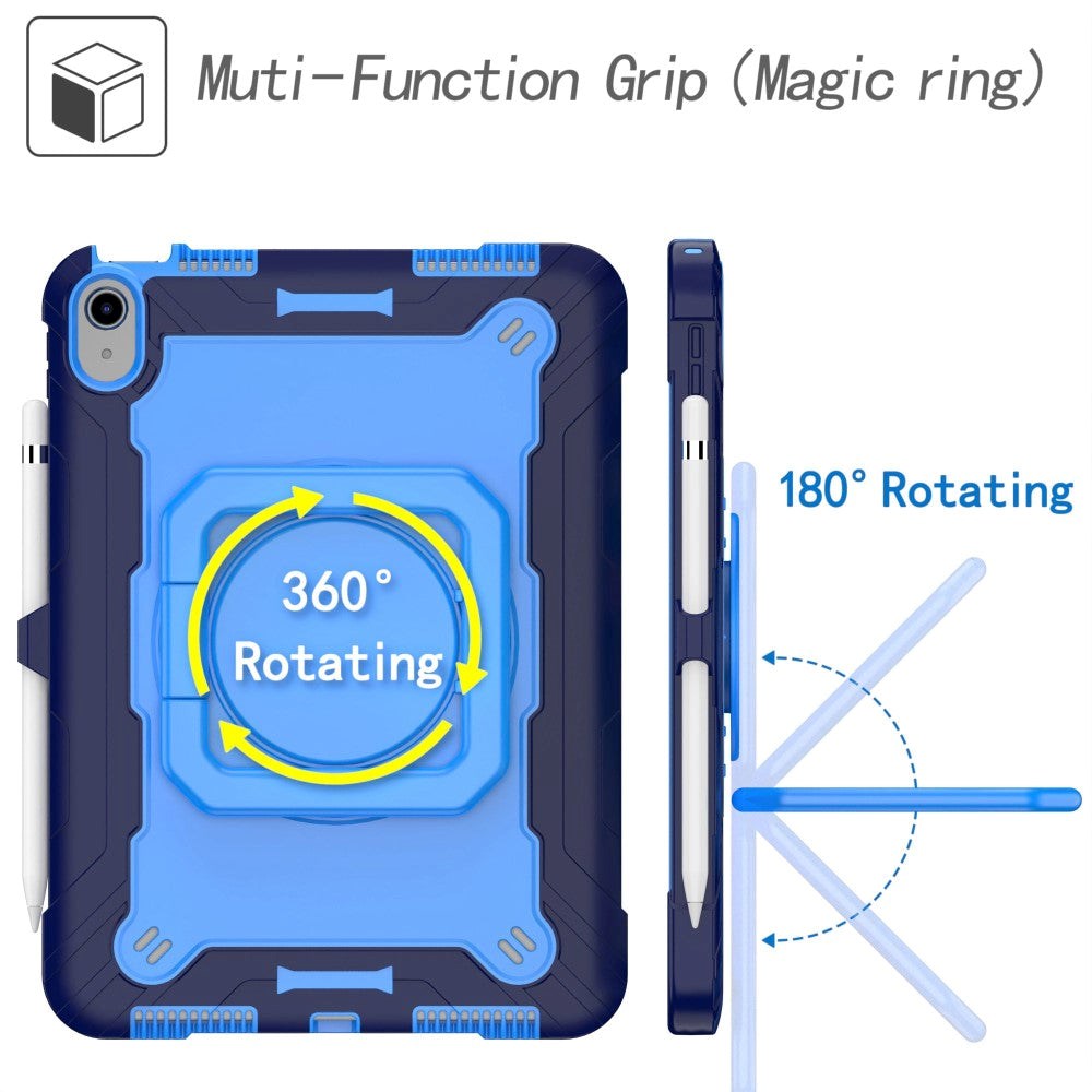 iPad 11" (2025) / iPad 10.9" (2024/2022) Silikonskal med 360 Graders Ställ & Bärrem - Blå