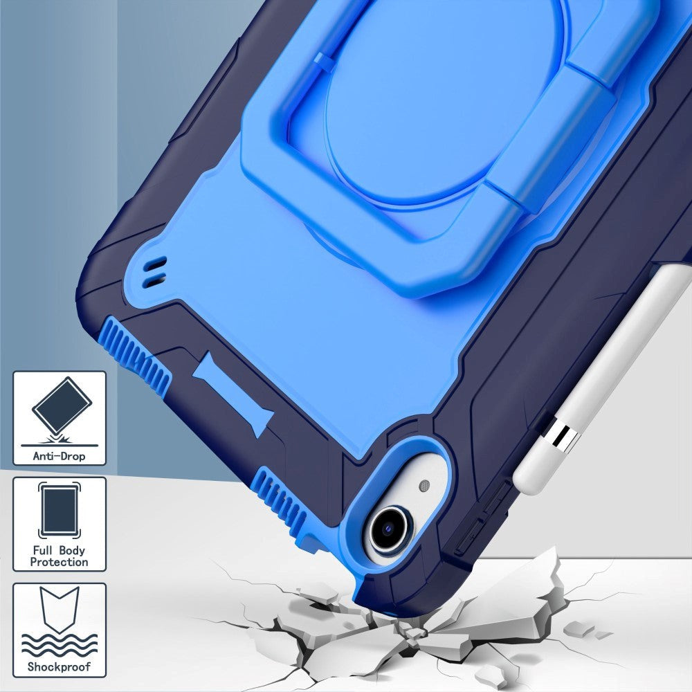 iPad 11" (2025) / iPad 10.9" (2024/2022) Silikonskal med 360 Graders Ställ & Bärrem - Blå