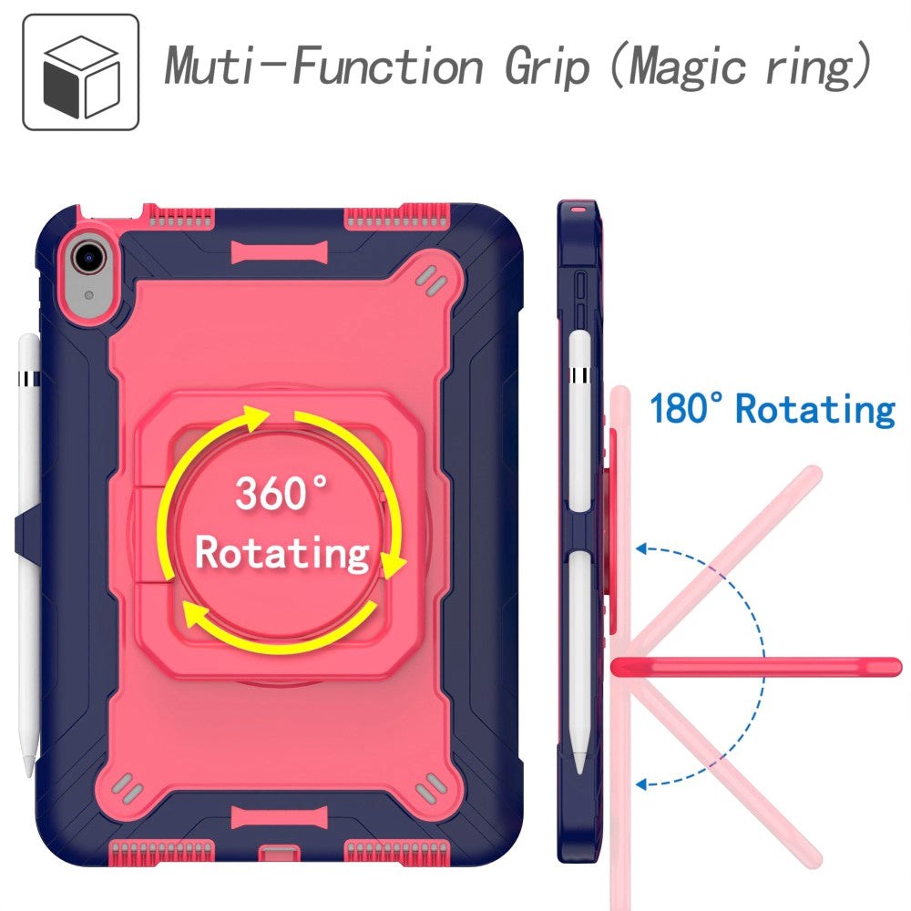 iPad 11" (2025) / iPad 10.9" (2024/2022) Silikonskal med 360 Graders Ställ & Bärrem - Rosa / Blå
