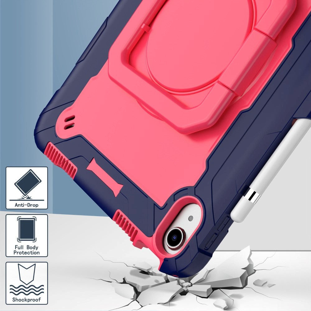 iPad 11" (2025) / iPad 10.9" (2024/2022) Silikonskal med 360 Graders Ställ & Bärrem - Rosa / Blå