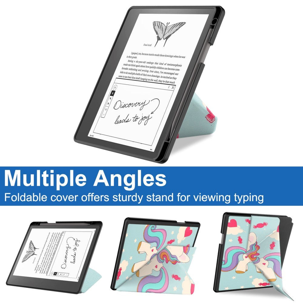 Amazon Kindle Scribe 11th generationen (2022) Origami Läder Fodral med Pennhållare - Enhörning
