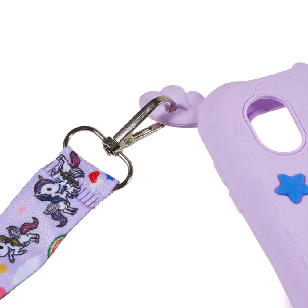 iPad 11" (2025) / iPad 10.9" (2024/2022) Skal i Silikon med Kickstand, Tryck och Rem - Enhörning