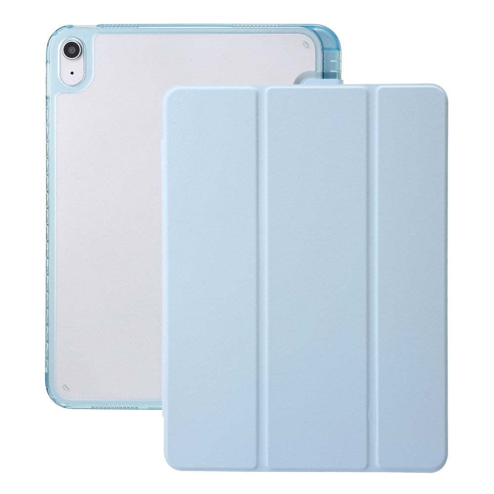 EIDERWOOD iPad 11" (2025) / iPad 10.9" (2024/2022) Tri-fold Konst Läder Fodral med Apple Pencil Hållare - Ljusblå