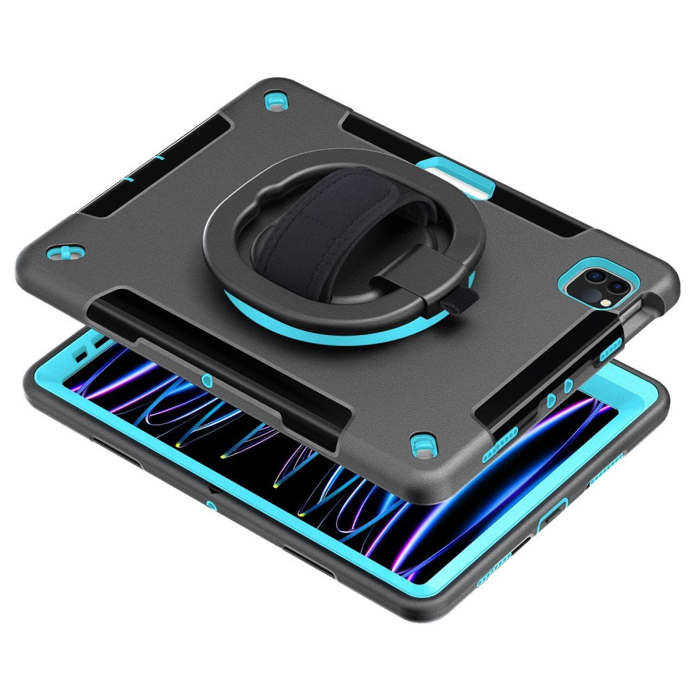 EIDERWOOD iPad Air 10.9-11" (2025-2020) / Pro 11" (2022-2018) Tåligt Skal m. Skyddsfilm & Handhållare - Svart / Ljusblå