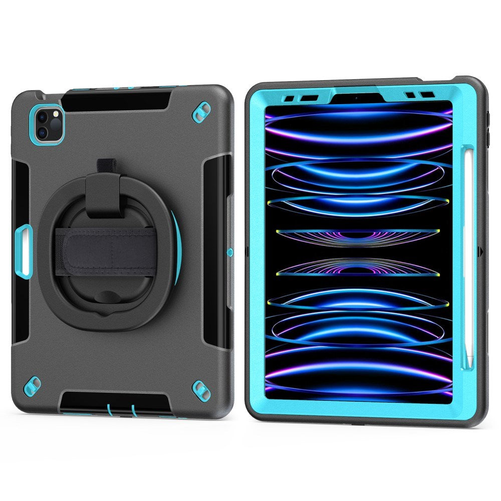 EIDERWOOD iPad Air 10.9-11" (2025-2020) / Pro 11" (2022-2018) Tåligt Skal m. Skyddsfilm & Handhållare - Svart / Ljusblå