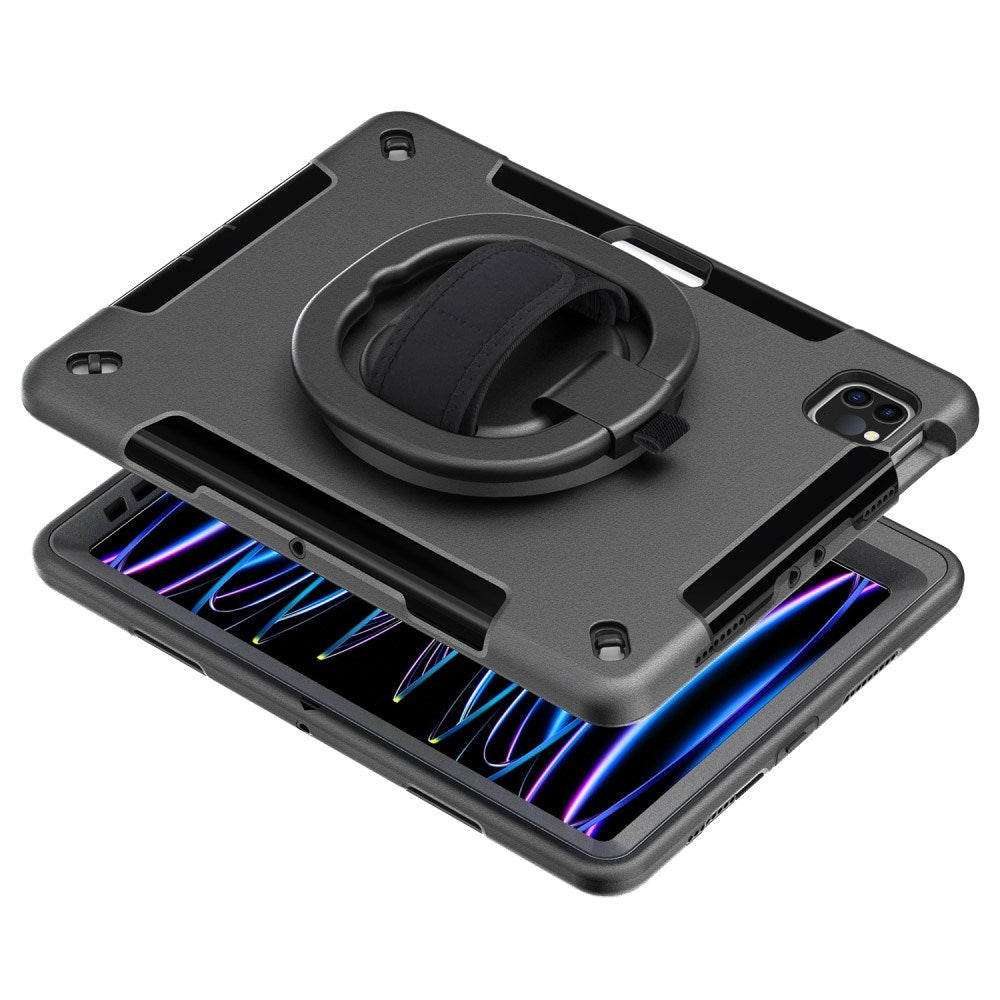 EIDERWOOD iPad Air 10.9-11" (2025-2020) / Pro 11" (2022-2018) Tåligt Skal m. Skyddsfilm & Handhållare - Svart