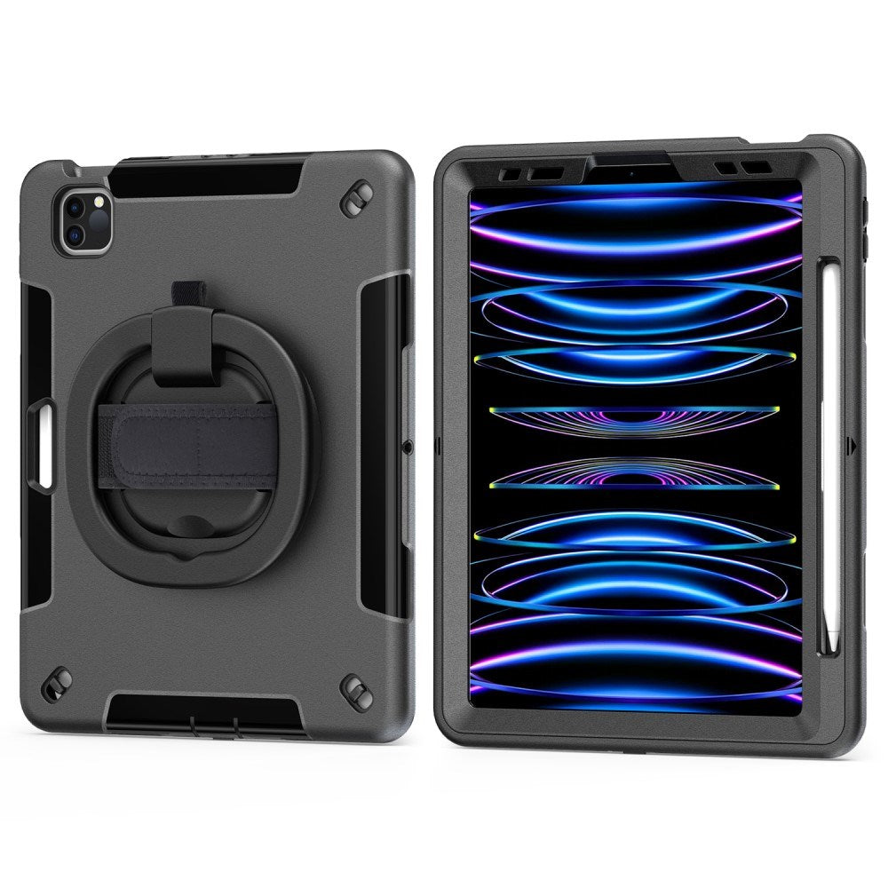 EIDERWOOD iPad Air 10.9-11" (2025-2020) / Pro 11" (2022-2018) Tåligt Skal m. Skyddsfilm & Handhållare - Svart