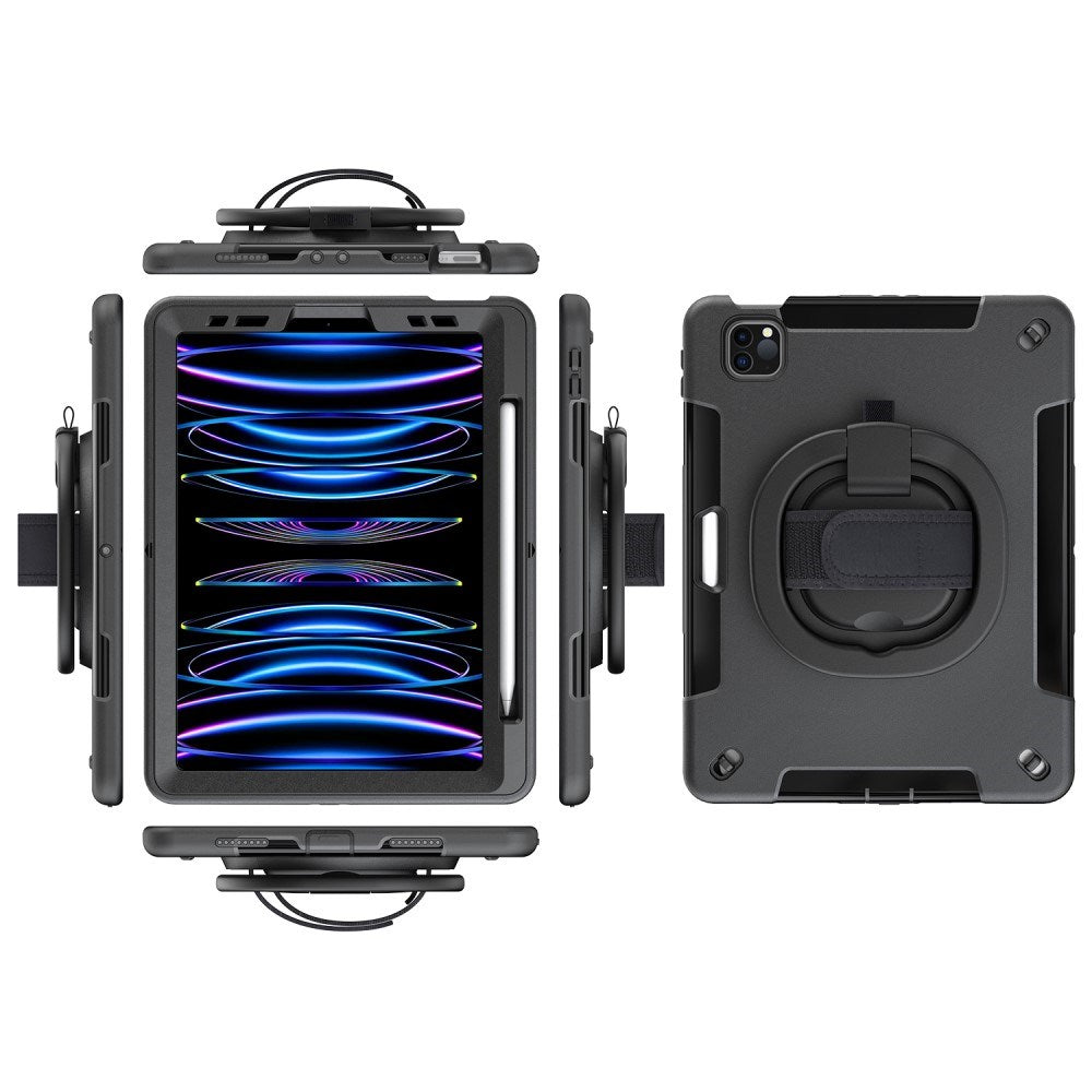 EIDERWOOD iPad Air 10.9-11" (2025-2020) / Pro 11" (2022-2018) Tåligt Skal m. Skyddsfilm & Handhållare - Svart