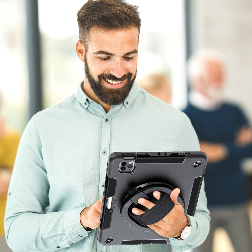 EIDERWOOD iPad Air 10.9-11" (2025-2020) / Pro 11" (2022-2018) Tåligt Skal m. Skyddsfilm & Handhållare - Svart