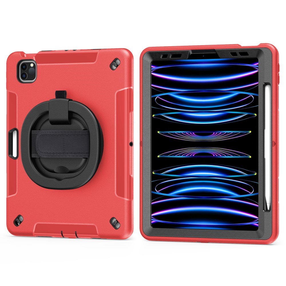 EIDERWOOD iPad Air 10.9-11" (2025-2020) / Pro 11" (2022-2018) Tåligt Skal m. Skyddsfilm & Handhållare - Röd