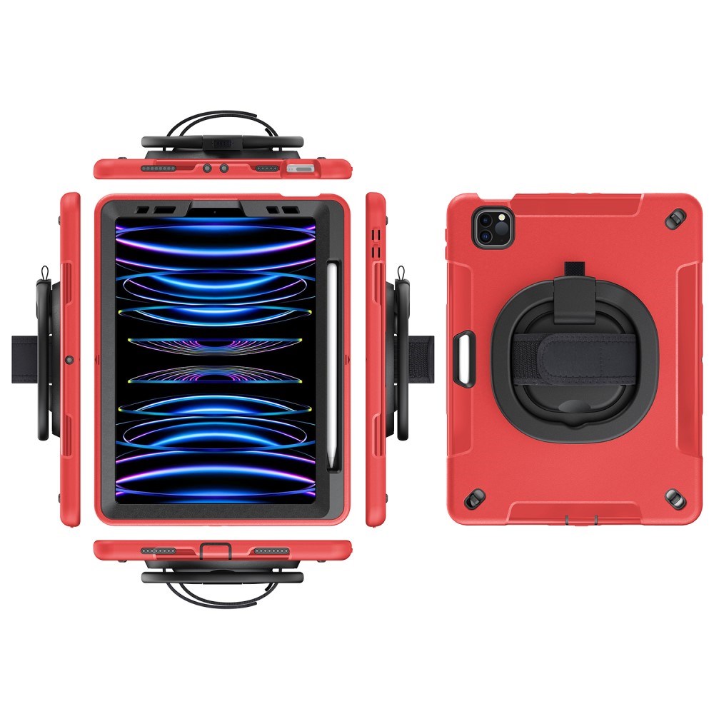 EIDERWOOD iPad Air 10.9-11" (2025-2020) / Pro 11" (2022-2018) Tåligt Skal m. Skyddsfilm & Handhållare - Röd