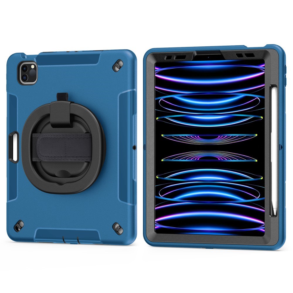 EIDERWOOD iPad Air 10.9-11" (2025-2020) / Pro 11" (2022-2018) Tåligt Skal m. Skyddsfilm & Handhållare - Blå