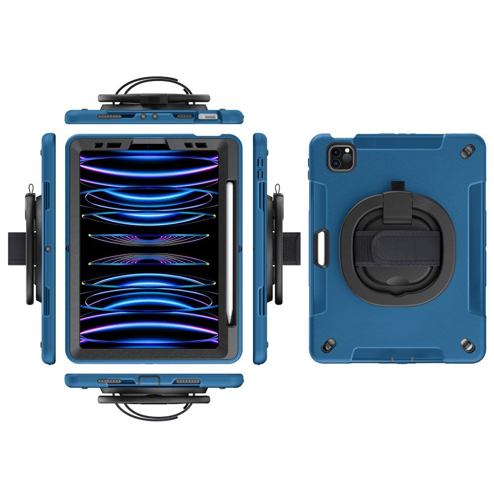 EIDERWOOD iPad Air 10.9-11" (2025-2020) / Pro 11" (2022-2018) Tåligt Skal m. Skyddsfilm & Handhållare - Blå