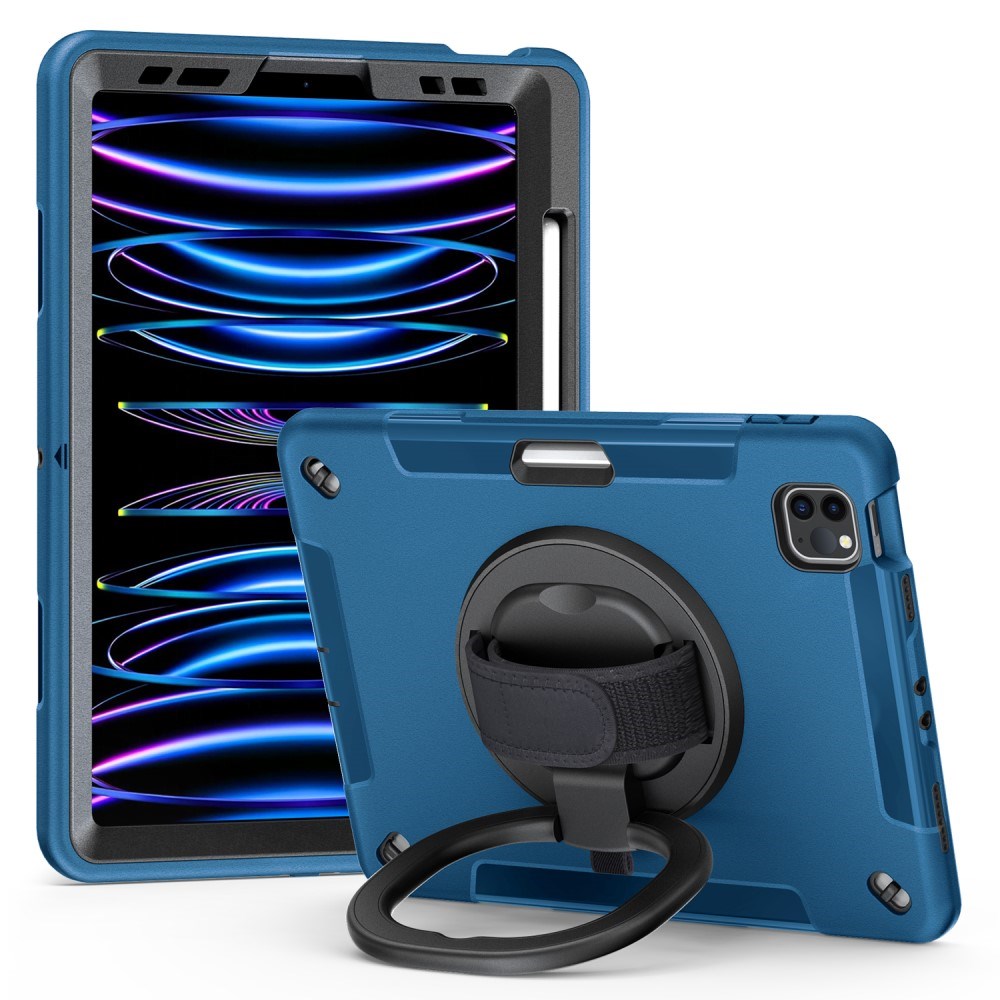 EIDERWOOD iPad Air 10.9-11" (2025-2020) / Pro 11" (2022-2018) Tåligt Skal m. Skyddsfilm & Handhållare - Blå