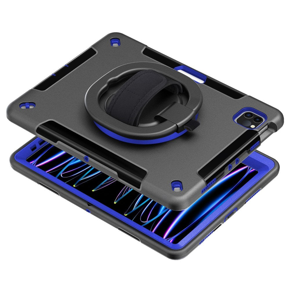 EIDERWOOD iPad Air 10.9-11" (2025-2020) / Pro 11" (2022-2018) Tåligt Skal m. Skyddsfilm & Handhållare - Svart / Koboltblå