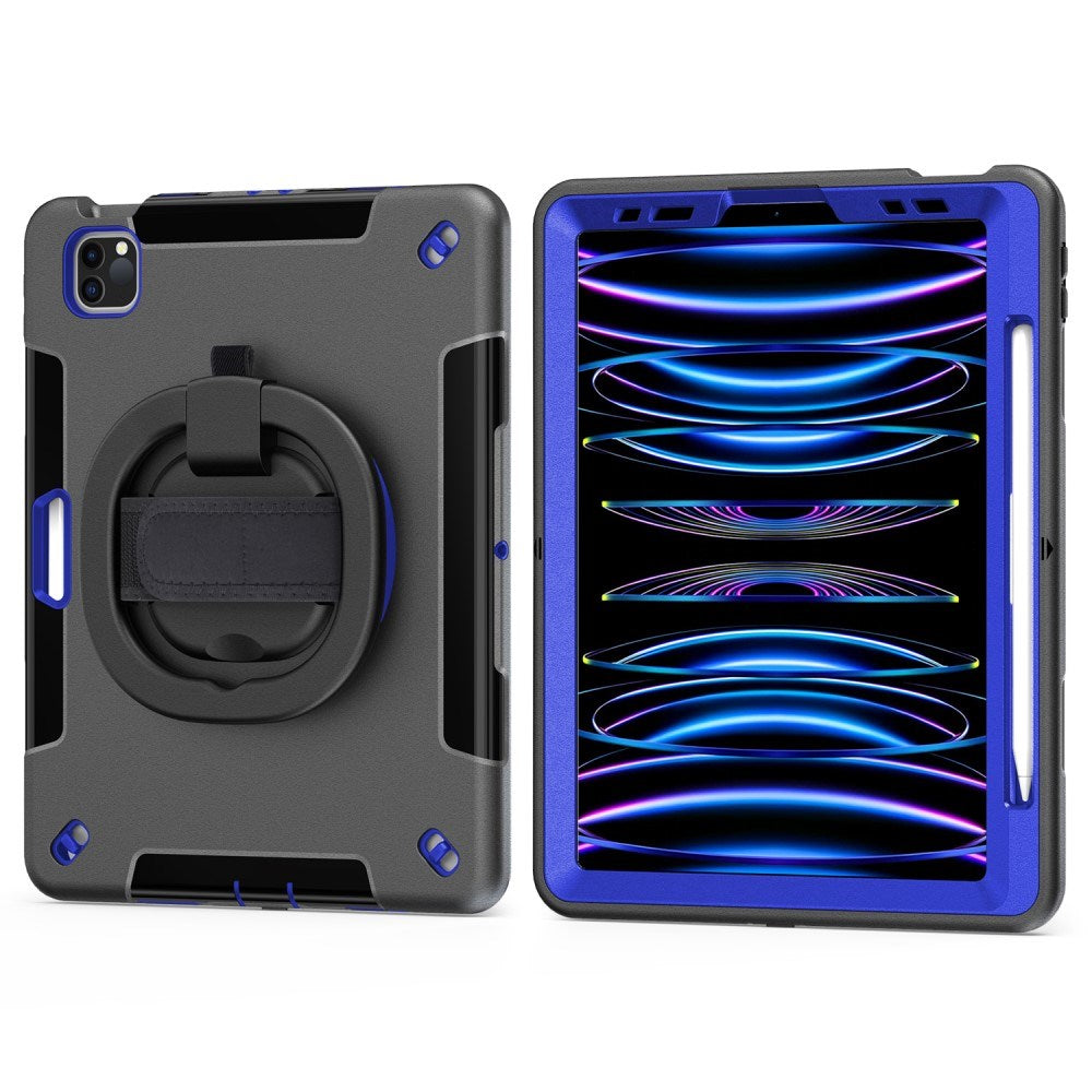 EIDERWOOD iPad Air 10.9-11" (2025-2020) / Pro 11" (2022-2018) Tåligt Skal m. Skyddsfilm & Handhållare - Svart / Koboltblå
