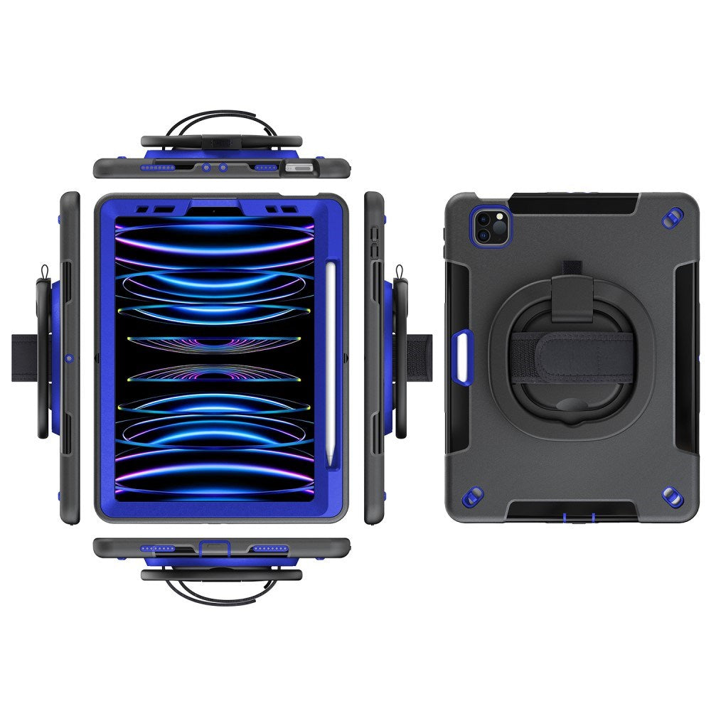 EIDERWOOD iPad Air 10.9-11" (2025-2020) / Pro 11" (2022-2018) Tåligt Skal m. Skyddsfilm & Handhållare - Svart / Koboltblå