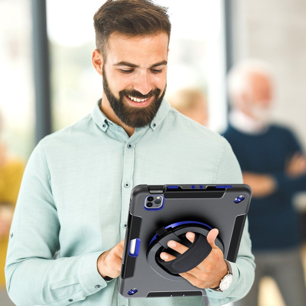 EIDERWOOD iPad Air 10.9-11" (2025-2020) / Pro 11" (2022-2018) Tåligt Skal m. Skyddsfilm & Handhållare - Svart / Koboltblå