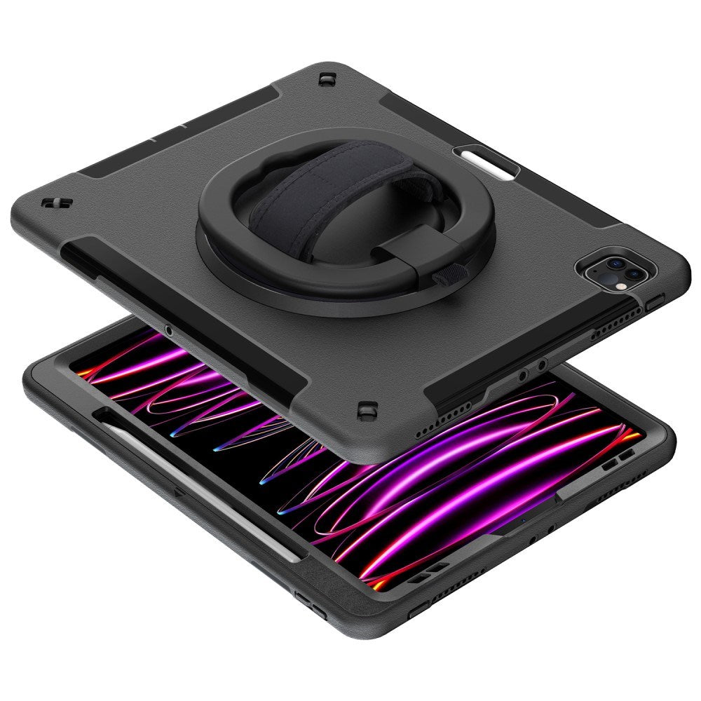 EIDERWOOD iPad Air 13" (2025 / 2024) / Pro 12.9" (2022 / 2021 / 2020 / 2018) Tåligt Skal m. Skyddsfilm & Axelband - Svart