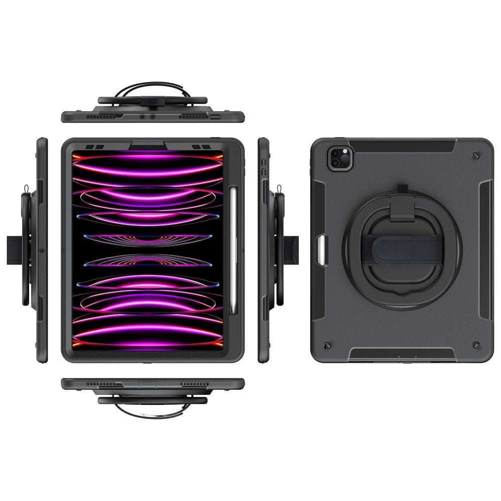 EIDERWOOD iPad Air 13" (2025 / 2024) / Pro 12.9" (2022 / 2021 / 2020 / 2018) Tåligt Skal m. Skyddsfilm & Axelband - Svart