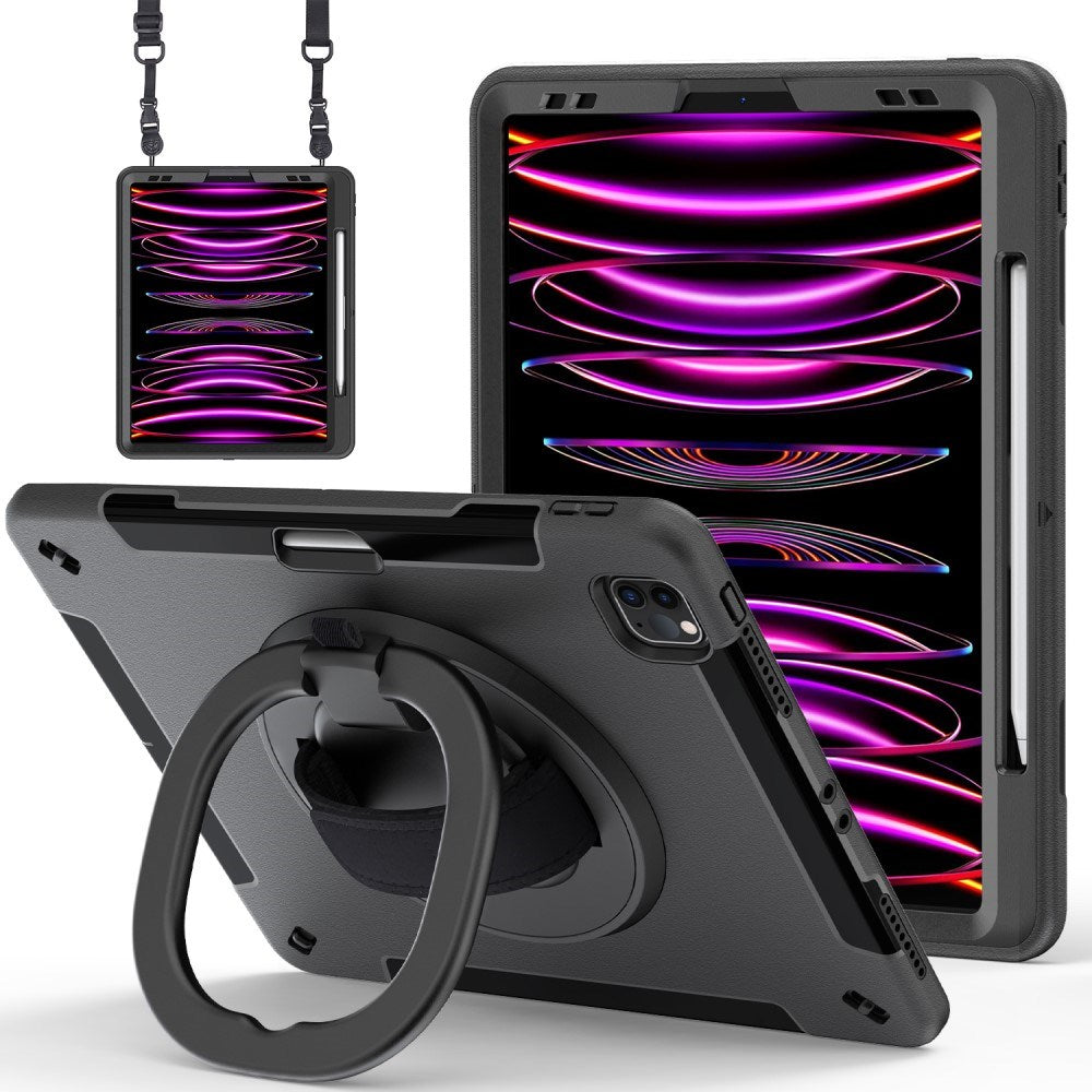 EIDERWOOD iPad Air 13" (2025 / 2024) / Pro 12.9" (2022 / 2021 / 2020 / 2018) Tåligt Skal m. Skyddsfilm & Axelband - Svart