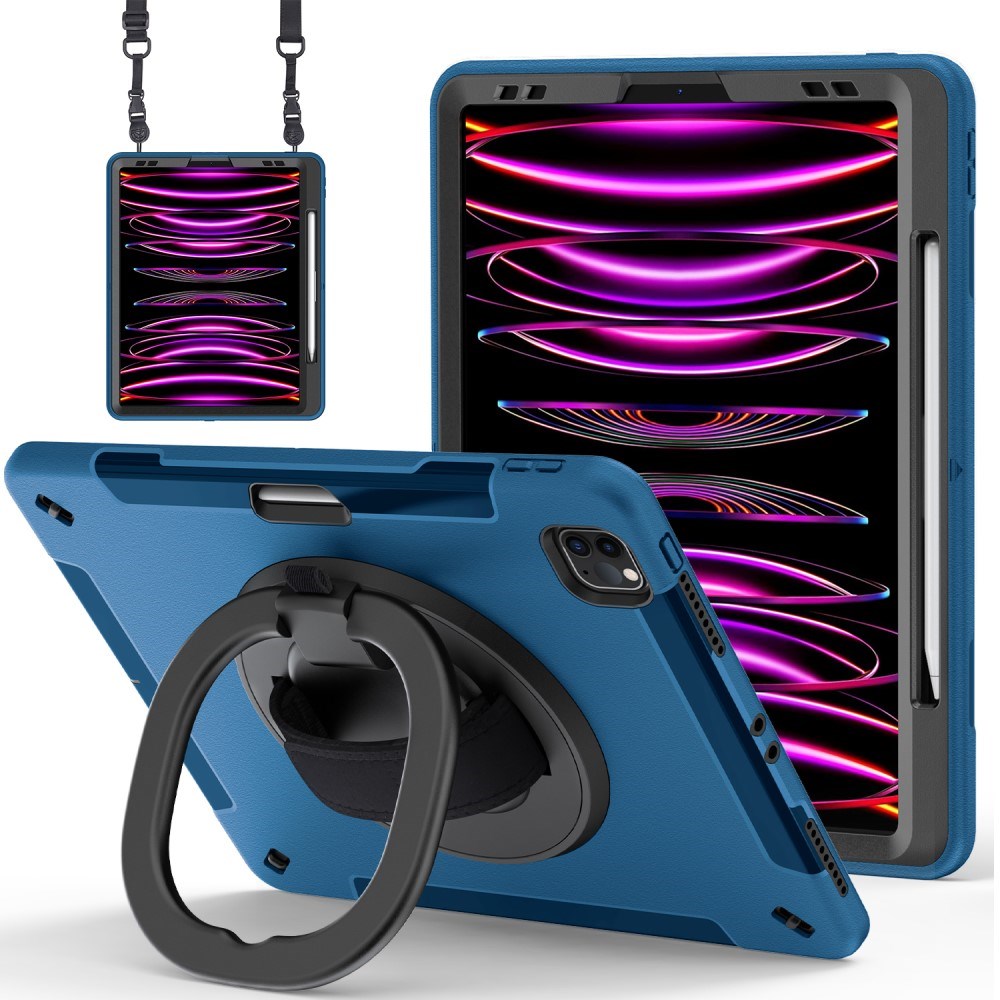 EIDERWOOD iPad Air 13" (2025 / 2024) / Pro 12.9" (2022 / 2021 / 2020 / 2018) Tåligt Skal m. Skyddsfilm & Axelband - Blå
