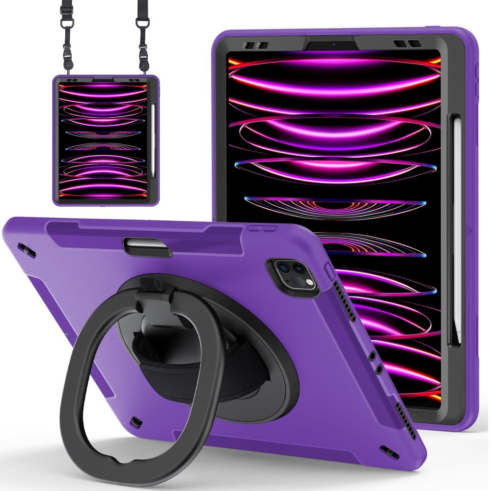 EIDERWOOD iPad Air 13" (2025 / 2024) / Pro 12.9" (2022 / 2021 / 2020 / 2018) Tåligt Skal m. Skyddsfilm & Axelband - Lila