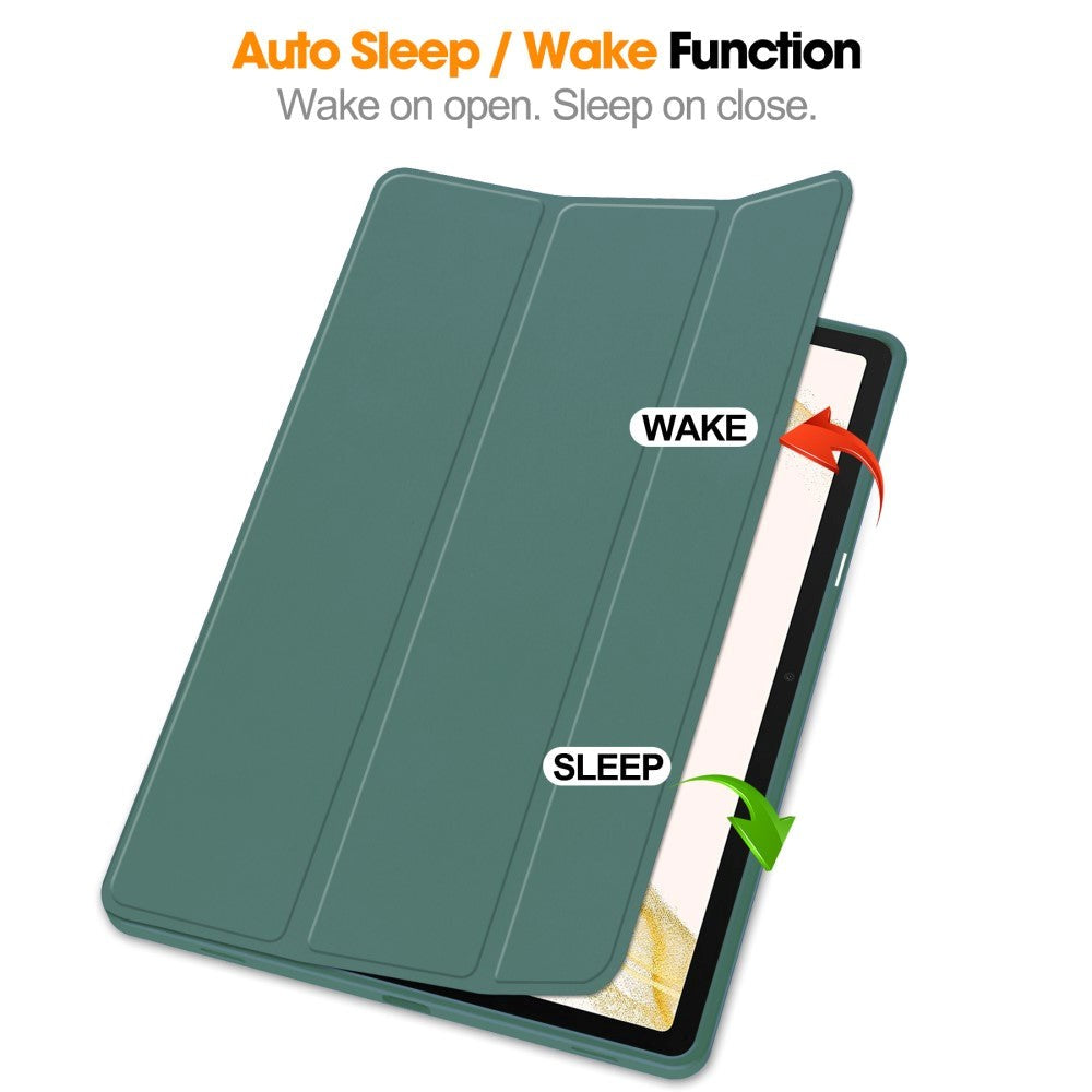 Samsung Galaxy Tab S9+ (Plus) Magnetisk Tri-Fold Konstläder Fodral med Stativfunktion - Mörkgrön